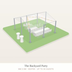 Illustration of a 6 x 6m structure marquee package layout (seated)